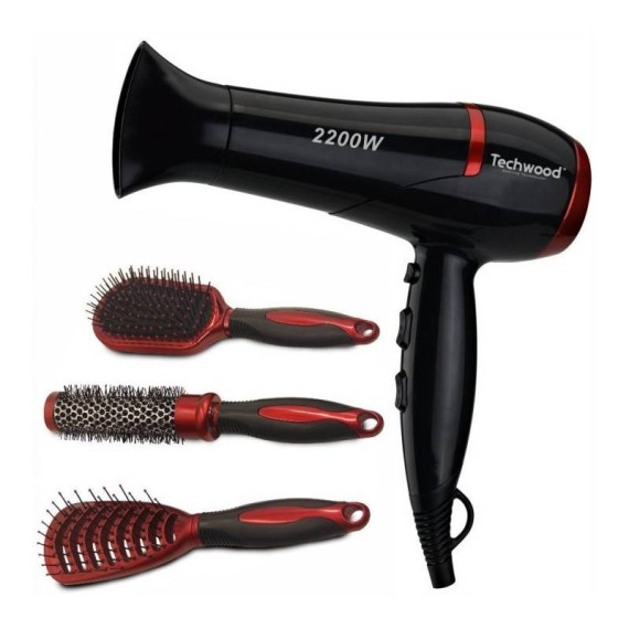 Sèche Cheveux Pro Techwood TCO-6075 2200W + 3 Brosses - Noir