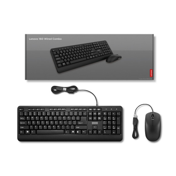 ENSEMBLE CLAVIER Et SOURIS FILAIRE LENOVO 160 Wired Combo USB - NOIR