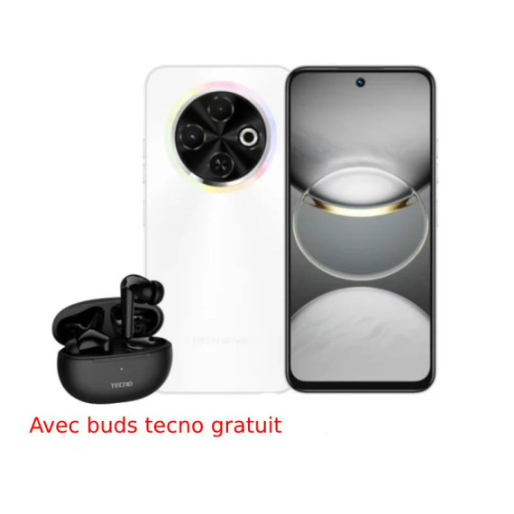 Smartphone Tecno SPARK 30C 4G / 6 Go / 128 Go / Blanc Avec buds tecno gratuit