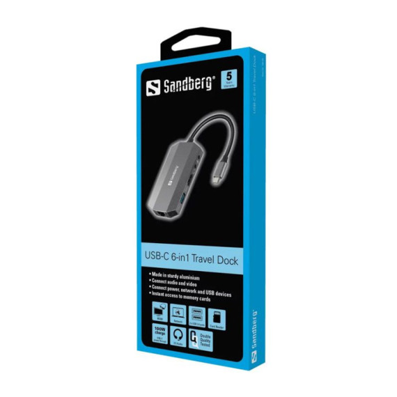 STATION D'ACCUEIL SANDBERG DOCK USB-C 6 IN 1