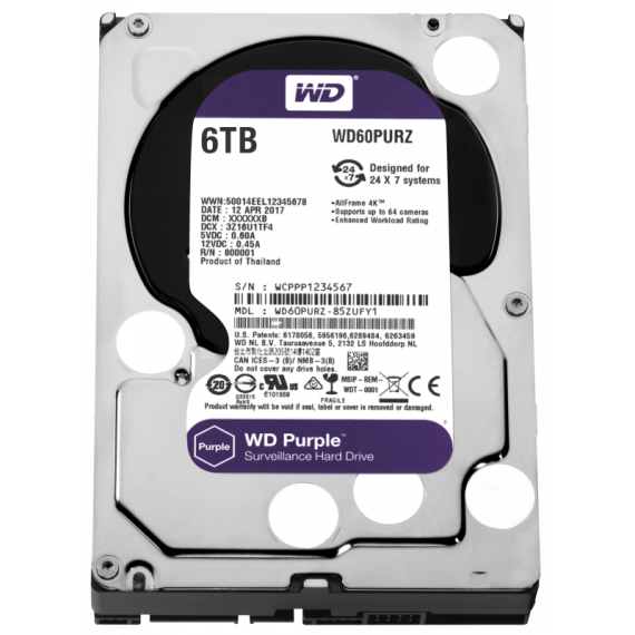 Disque Dur Interne 3.5" Pour Video Surveillance Western Digital Purple 8 To