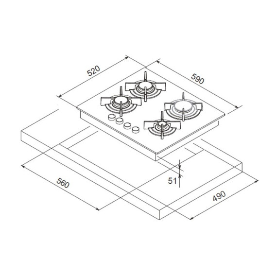 Table de cuisson Encastrable Focus F.409B 60 cm - Vitro Noir
