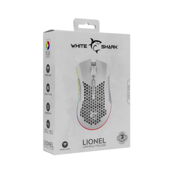 Souris Gaming sans fil White Shark LIONEL GM-5012 10 000 DPI - Blanc