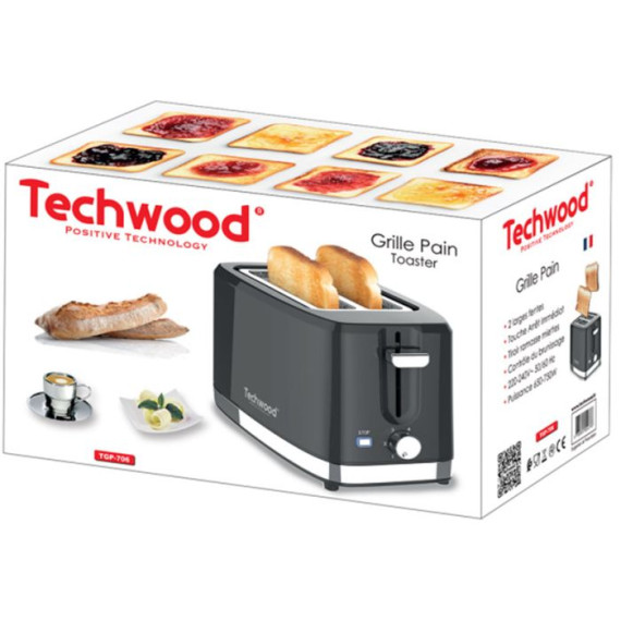 Grille Pain TECHWOOD 2 fentes larges Inox 750W - Noir