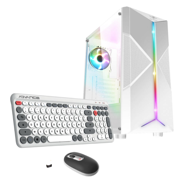 Boitier Spirit of Gamer CLONE 3 ARTIC, Moyen tour, ATX, White + Clavier & Souris Sans Fil ADVANCE Ergostyle