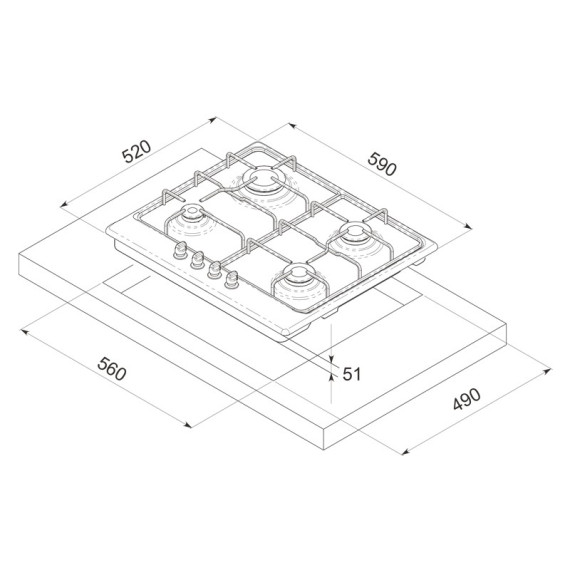 Table de cuisson Focus F408X 60 cm - Inox