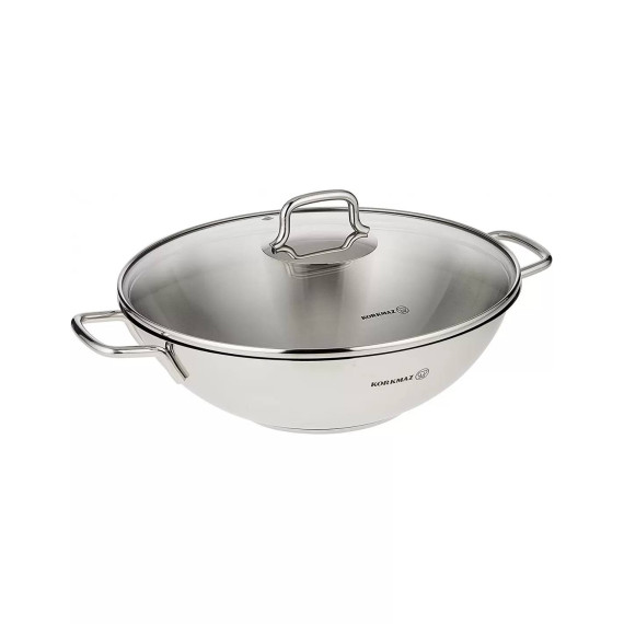 Poêle Wok Korkmaz Perla 28×8,5 cm en Inox avec Couvercle