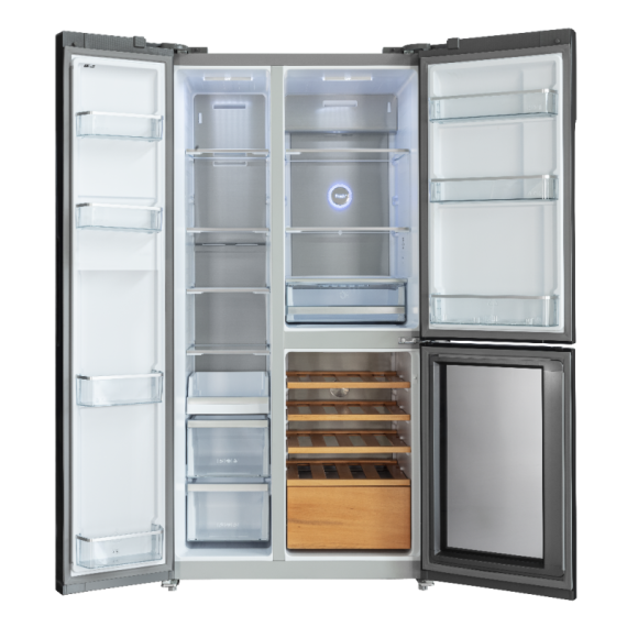 Réfrigérateur Side By Side Hyundai HYN-91TWC.SG Inverter 548L NoFrost + Cave À Vin Verre Gris