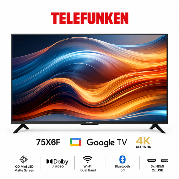 Téléviseur TELEFUNKEN 75" Mini LED X6F 4K Google TV Matte Screen