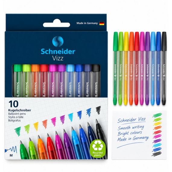 Set de 10 stylos à bille SCHNEIDER Vizz multicolores