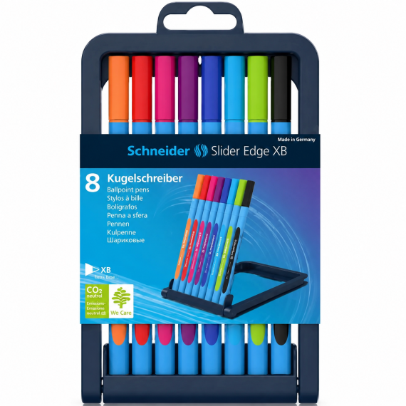 Set de 8 stylos à bille SCHNEIDER Slider Edge XB multicolores avec support