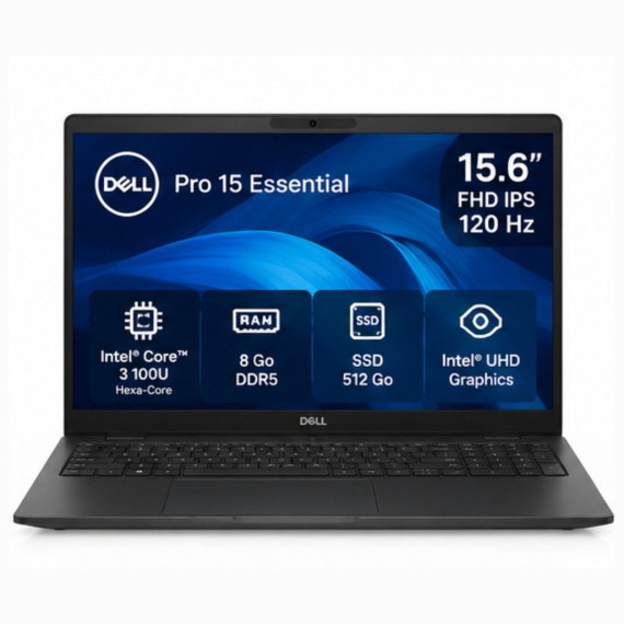 PC portable DELL Pro 15 Essential Core 3 100U 8Go 512Go SSD Noir