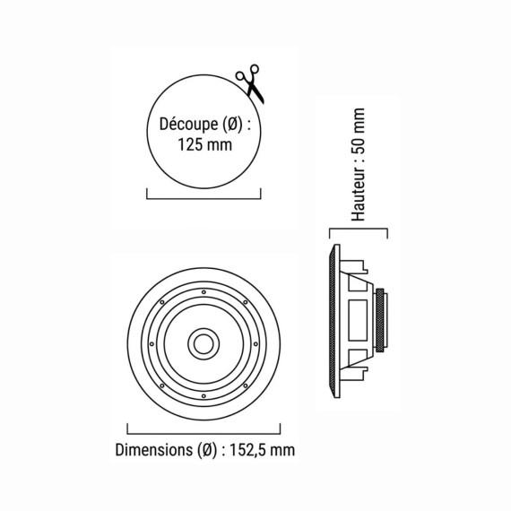 Dimensions du haut-parleur encastrable ArtSound MDC6