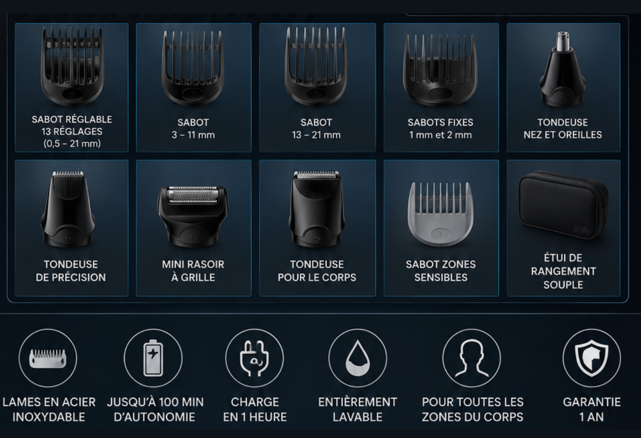 TONDEUSE MULTIFONCTION 10EN1 BRAUN MGK5440 RECHARGEABLE / NOIR