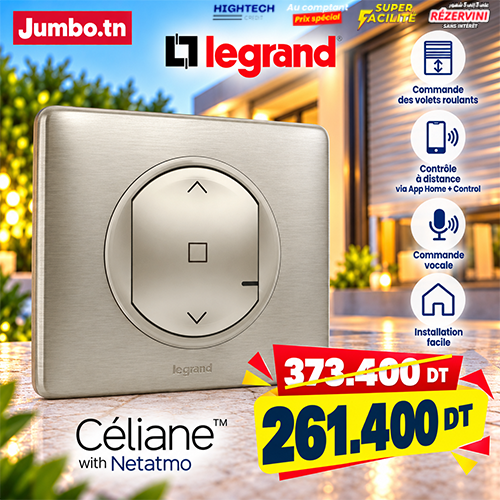 Interrupteur Volet Roulant Céliane with Netatmo à Câbler – Plaque Métal Titane