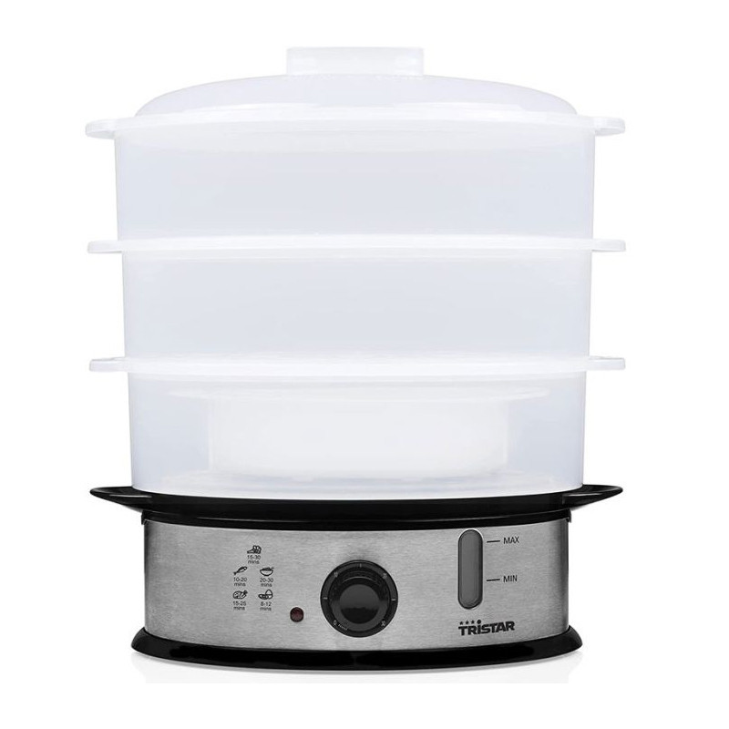 Cuiseur Vapeur Tristar VS-3908 - 3 Paniers Inox, 12 Litres, 1000W - Minuterie 60 Min, Arrêt Automatique